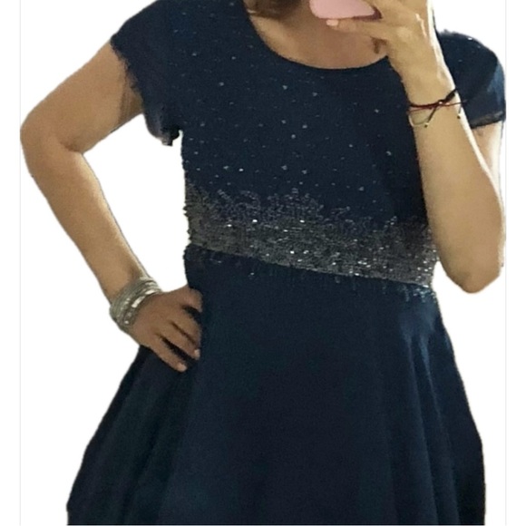 🎉Free People Beaded Navy Blue Mini Dress NWOT - Picture 1 of 7